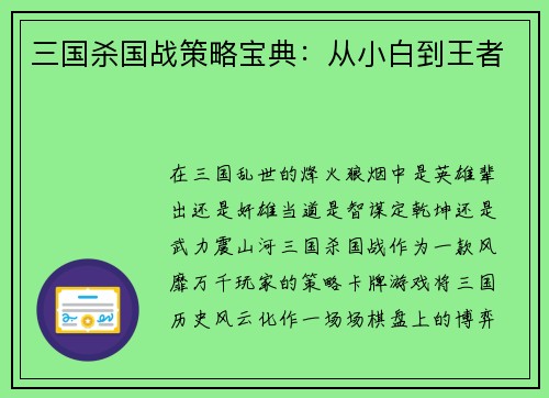 三国杀国战策略宝典：从小白到王者